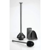 Discover the mdesign modern slim compact freestanding plastic toilet bowl brush cleaner and plunger combo set kit with holder caddy for bathroom storage and organization covered lid brush 2 pack charcoal gray