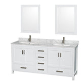 Kitchen wyndham collection sheffield 72 inch double bathroom vanity in white white carrera marble countertop undermount square sinks and 24 inch mirrors