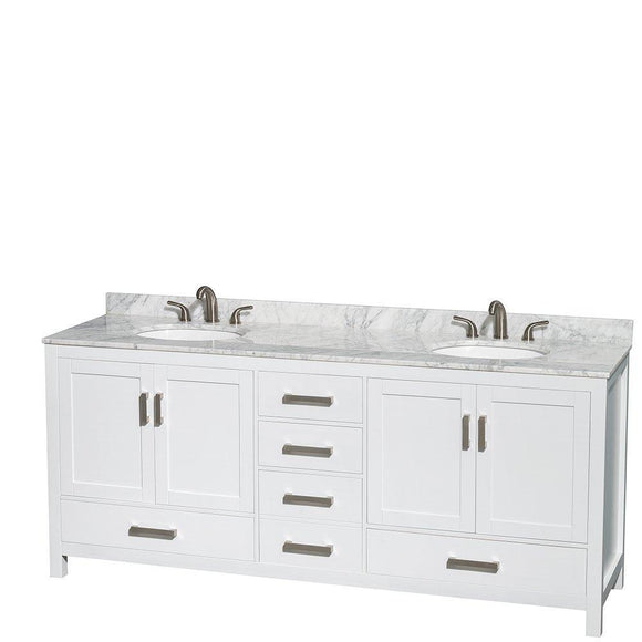 Purchase wyndham collection sheffield 80 inch double bathroom vanity in white white carrera marble countertop undermount oval sinks and no mirror