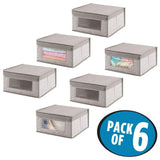 Top mdesign soft stackable fabric closet storage organizer holder bin with clear window attached hinged lid for bedroom hallway entryway bathroom textured print medium 6 pack linen tan