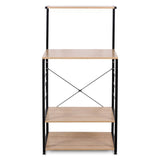 New woltu 4 tiers shelf kitchen storage display rack wooden and metal standing shelving unit for home bathroom use with 4 hooks