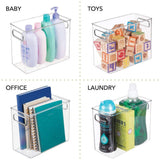 Discover the mdesign slim plastic storage container bin with handles bathroom cabinet organizer for toiletries makeup shampoo conditioner face scrubbers loofahs bath salts 5 wide 4 pack clear