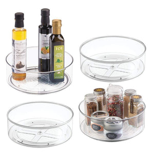 mDesign Plastic Lazy Susan Spinning Food Storage Turntable for Cabinet, Pantry, Refrigerator, Countertop - Spinning Organizer for Spices, Condiments, Baking Supplies - 9" Round, 4 Pack - Clear