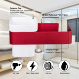 Organize with ty storage hair dryer holder wall mount blow dryer holder aluminum bathroom organizer ceramic cup modern no drilling self adhesive bathroom bedroom storage red white