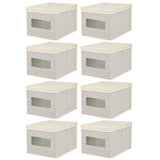 Featured mdesign soft fabric stackable closet storage organizer holder box with clear window attached hinged lid bedroom hallway entryway closet bathroom stripe print large 8 pack natural cobalt blue