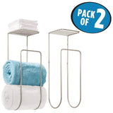 Best seller  mdesign modern metal wall mount towel rack holder and organizer with storage shelf for bathroom organizing of washcloths hand face or bath towels beach towels 2 pack satin