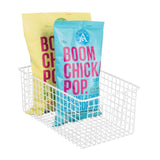 Top mdesign farmhouse decor metal wire food organizer storage bin basket with handles for kitchen cabinets pantry bathroom laundry room closets garage 16 x 9 x 6 in 4 pack matte white