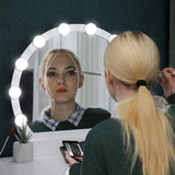 Shop here vasagle vanity table set with 10 light bulbs and touch switch dressing makeup table desk with large round mirror 2 sliding drawers 1 cushioned stool for bedroom bathroom white urdt11wl