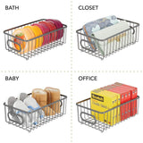 Top mdesign metal farmhouse kitchen pantry food storage organizer basket bin wire grid design for cabinet cupboard shelves countertop closet bedroom bathroom small wide 4 pack graphite gray