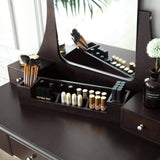 The best vasagle vanity table set with large frameless mirror makeup dressing table set for bedroom bathroom 5 drawers and 1 removable storage box cushioned stool walnut urdt25wn