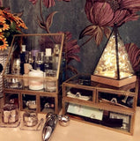 Selection hersoo large cosmetics makeup organizer transparent bathroom accessories storage glass display with slanted front open lid cosmetic stackable holder for makeup brushes perfumes skincare