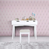 The best vanity set with dressing table flip top mirror organizer cushioned stool makeup wooden writing desk 2 drawers easy assembly beauty station bathroom white