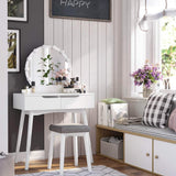 Top vasagle vanity table set with 10 light bulbs and touch switch dressing makeup table desk with large round mirror 2 sliding drawers 1 cushioned stool for bedroom bathroom white urdt11wl
