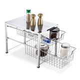 Kitchen bextsware under sink cabinet organizer with 2 tier wire grid sliding drawer multi function stackable mesh storage organizer for kitchen counter desktop bathroomchrome