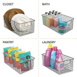 Shop for mdesign farmhouse decor metal wire food organizer storage bin basket with handles for kitchen cabinets pantry bathroom laundry room closets garage 16 x 9 x 6 in 4 pack matte black