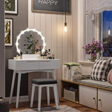 Top rated vasagle vanity table set with 10 light bulbs and touch switch dressing makeup table desk with large round mirror 2 sliding drawers 1 cushioned stool for bedroom bathroom white urdt11wl