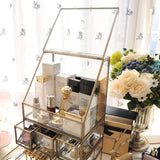 Shop for hersoo large cosmetics makeup organizer transparent bathroom accessories storage glass display with slanted front open lid cosmetic stackable holder for makeup brushes perfumes skincare