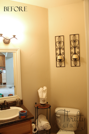 Powder Room Makeover With Wallpaper and Painted Cabinets