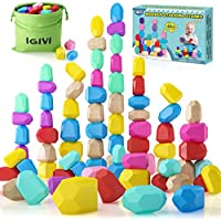 42-Pieces Wooden Sorting Stacking Rocks Preschool Sensory Toys only $18.59