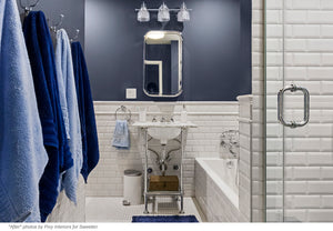 A bathroom remodel gets blue tile and a coat of blue paint