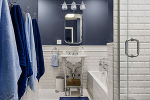 When Rachel and Michael’s art deco bathroom remodel came to life in 2019, we were wowed by the various shades of blue