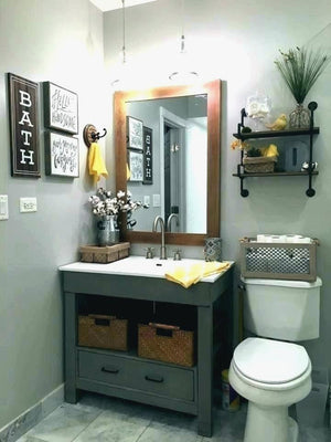 Hot Yellow And Gray Bathroom Decor