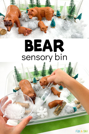 Bear Sensory Bin with Fake Snow