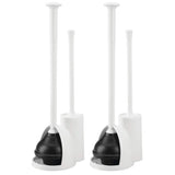 Latest mdesign modern slim compact freestanding plastic toilet bowl brush cleaner and plunger combo set kit with holder caddy for bathroom storage and organization covered lid brush 2 pack white