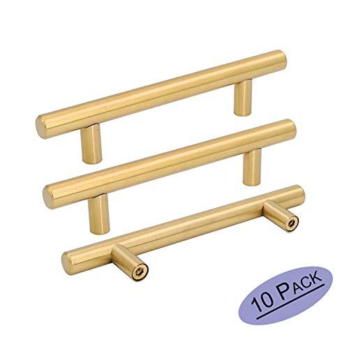10Pack 3.5 Inch Drawer Pulls Gold Cabinet Handles Kitchen Hardware - Goldenwarm Ls201Gd90 Brushed Brass Dresser Knobs Bathroom Cabinet Pulls Stainless Steel