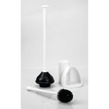 On amazon mdesign modern slim compact freestanding plastic toilet bowl brush cleaner and plunger combo set kit with holder caddy for bathroom storage and organization covered lid brush 2 pack white