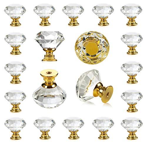 25 Pcs Crystal Glass Golden Drawer Pulls Decorative Knobs For Kitchen Bathroom Cabinet, Dresser And Cupboard By Deelf