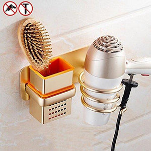 Hair Dryer Rack Bathroom Washroom Accessories Storage Organizer No-Drilling Hair Dryer Rack Wall-Mounted ( Color : Gold )