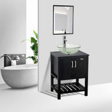 Budget friendly 24 bathroom vanity and sink combo stand cabinet mdf board cabinet tempered glass vessel sink round clear sink bowl 1 5 gpm water save chrome faucet solid brass pop up drain w mirror a16b06