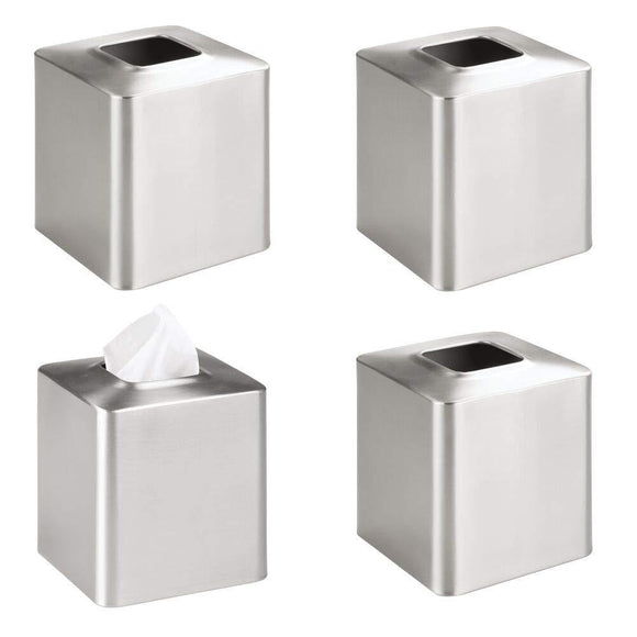 Budget mdesign square paper facial tissue box cover holder for bathroom vanity countertops bedroom dressers night stands desks and tables metal 4 pack brushed