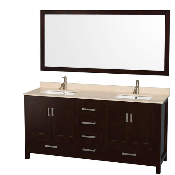 Home wyndham collection sheffield 72 inch double bathroom vanity in espresso ivory marble countertop undermount square sinks and 70 inch mirror