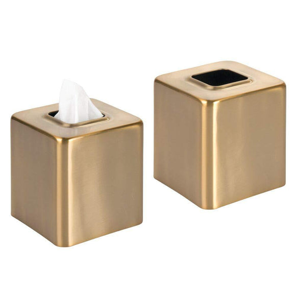 Buy mdesign modern square metal paper facial tissue box cover holder for bathroom vanity countertops bedroom dressers night stands desks and tables 2 pack soft brass