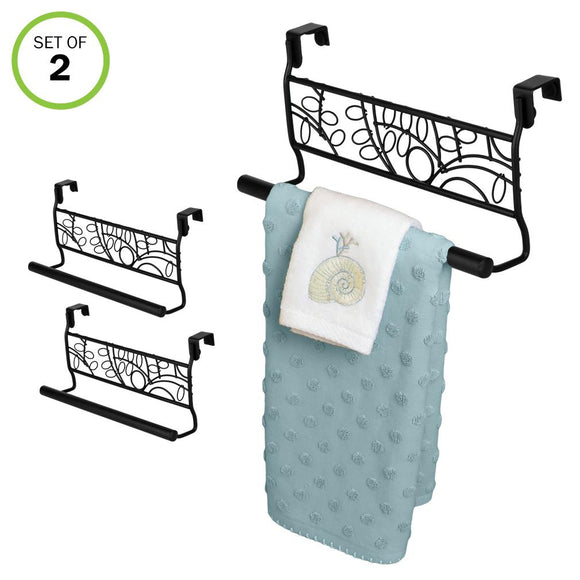 Evelots Over Cabinet Door Towel Bar-Bathroom-Kitchen-No Installation-Black-Set/2