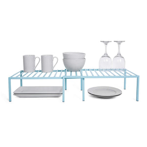 Smart Design Premium Kitchen Storage Shelf w/Plastic Feet - Expandable - Steel Metal Frame - Rust Resistant Coating - Counter, Pantry, Shelf Organization - Kitchen (16-32 x 6 Inch) [Light Blue]
