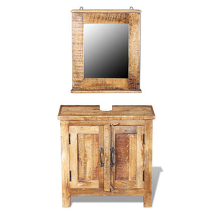 Festnight 24 Inches Bathroom Vanity Set Solid Mango Wood Cabinet with Square Mirror Set Style 2
