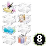 Home mdesign plastic bathroom vanity storage bin box with handles deep organizer for hand soap body wash shampoo lotion conditioner hand towel hair brush mouthwash 10 long 8 pack clear