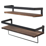 Best seller  y me bathroom storage shelf wall mounted set of 2 rustic wood floating shelves with removable towel bar perfect for kitchen bathroom carbonized brown