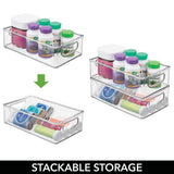 The best mdesign stackable plastic storage organizer container bin with handles for bathroom holds vitamins pills supplements essential oils medical supplies first aid supplies 3 high 8 pack clear