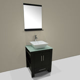Best walcut 24 inch bathroom vanity and sink combo modern black mdf cabinet ceramic vessel sink with faucet and pop up drain mirror tempered glass counter top
