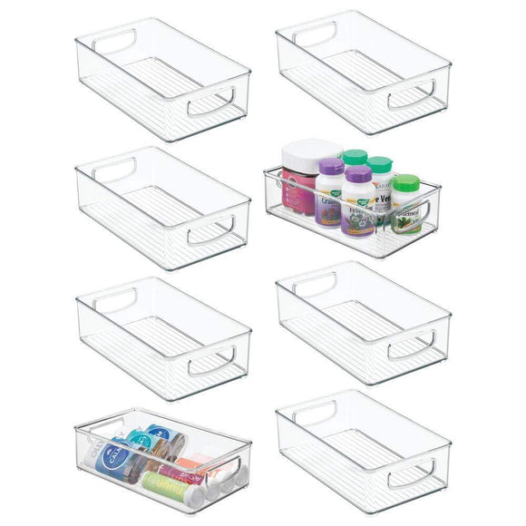 Shop for mdesign stackable plastic storage organizer container bin with handles for bathroom holds vitamins pills supplements essential oils medical supplies first aid supplies 3 high 8 pack clear