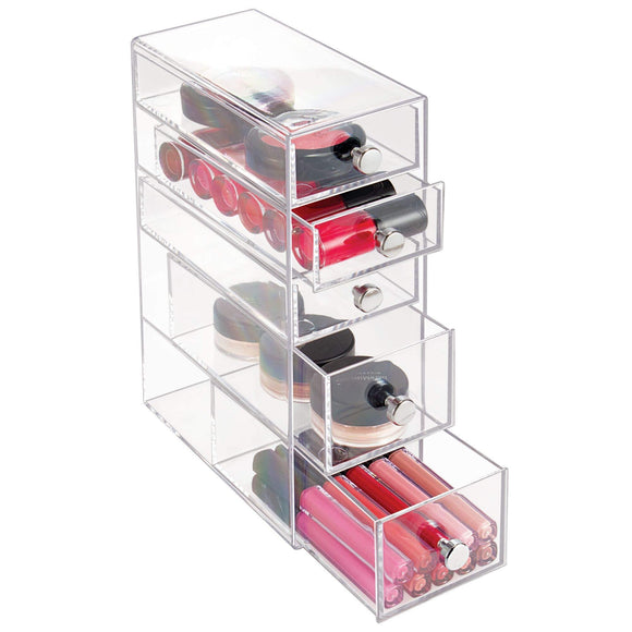 Best idesign clarity plastic cosmetic 5 drawer jewelry countertop organization for vanity bathroom bedroom desk office 3 5 x 7 x 10 clear