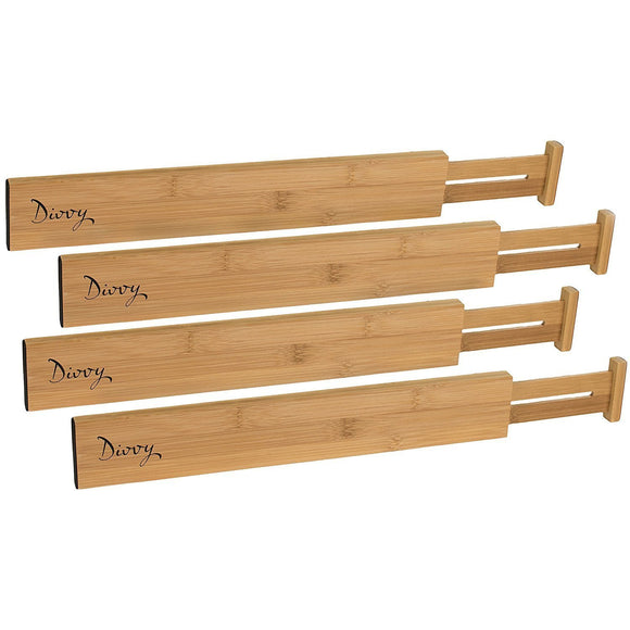 Amazon bamboo wooden drawer divider set of 4 adjustable organizers natural organic bamboo expandable spring loaded works in kitchen dresser bathroom bedroom desk baby