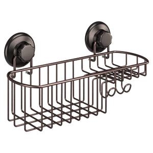 Discover hasko accessories powerful vacuum suction cup shower caddy basket for shampoo combo organizer basket with soap holder and hooks stainless steel holder for bathroom storage bronze
