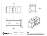 Storage virtu usa caroline avenue 60 inch double sink bathroom vanity set in white w round undermount sink italian carrara white marble countertop no faucet 1 mirror gd 50060 wmro wh