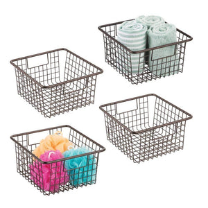 Save on mdesign farmhouse decor metal wire storage organizer bin basket with handles for bathroom cabinets shelves closets bedrooms laundry room garage 10 25 x 9 25 x 5 25 4 pack bronze