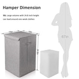 Top cleebourg large laundry clothes hamper foldable laundry hamper with lid and handles easily transport laundry dirty clothes basket grey hamper for closet bathroom dorm 90l